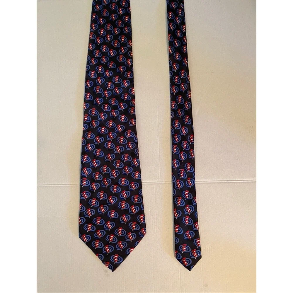 Vintage 1996 Dr Seuss Cat in the Hat Esprit de Corp Silk Tie Navy Blue Red 3348